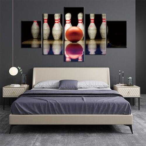 Bowling Indoor Sports Game 5 Panels Canvas Poster Wall Art Picture Paintings For Living Room Home Decor