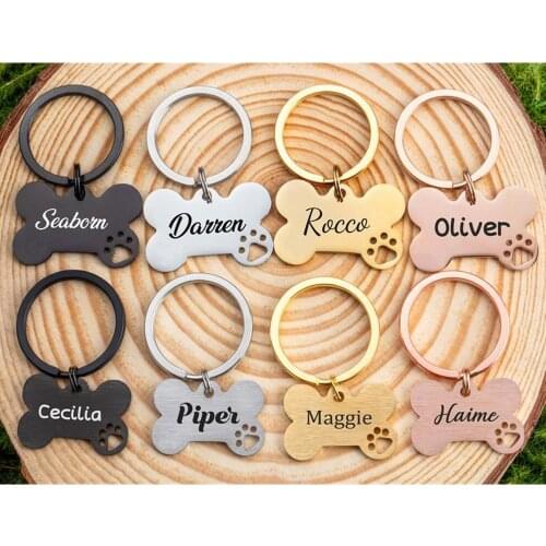 Personalized Dog Paw Bone Tag Keychain Custom Pet Name ID Stainless Steel Key Ring Pendant Accessories For Dog Jewelry Gift