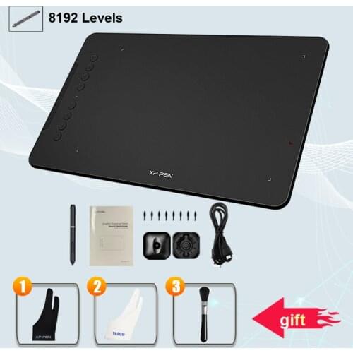 XP-Pen Deco 01 Digital Graphics Drawing Tablet with Battery-free Stylus and 8 shortcut keys 8192 levels pressure 2 PCS Glove