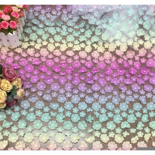 Rainbow Color Butterfly 3D Applique Lace Fabric Gradient Flowers Childrens Clothing DIY Colorful Color Lace Cloth