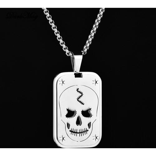DarkMag Skull Charms Necklace For Men Hollow Out Laser Stainless Steel Charm Statement Necklace Jewelry Clavicle Chains