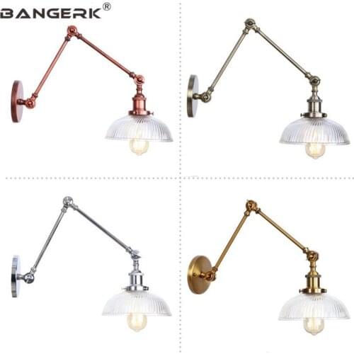 Double Festival Long Arm LED Wall Lamp Loft Retro Industrial Edison Sconce Wall Lights Folding Iron Glass Home Decor Fixtures