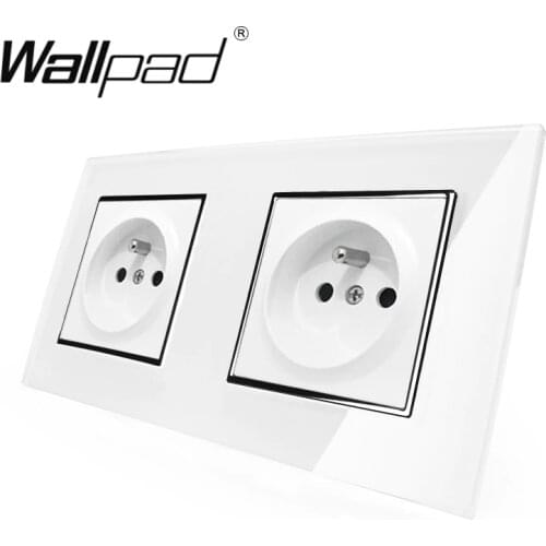 Hot Selling CE Approved Wallpad Luxury Tempered Glass French 156*86mm Double 16A Plug French Socket with Claws Clip Mounting