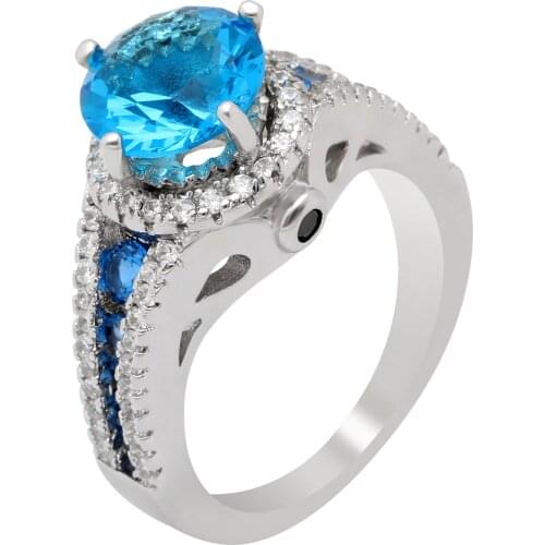 Hainon Female Crystal Zircon Stone Ring Silver Color Blue Ring Wedding Band Jewelry Promise Engagement Rings For Women