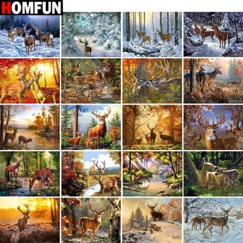HOMFUN Full Drill Diamond Painting "Animal Herten Landschap" DIY Picture Of Rhinestone 5D Diamond Embroidery Cross Stitch Decor