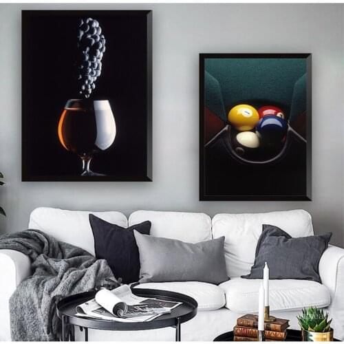 Grape Wine and Snooker Canvas Art Modular Paintings Modern Fashion Prints Poster Wall Art Pictures for Restaurant Bar Home Decor