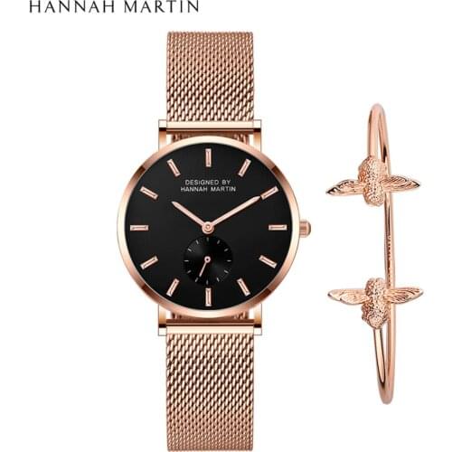 Hannah Martin Classic Women Quartz Watches Fashion Simple Waterproof Wristwatch With Bracelet Luxury Ladies Watches Gift