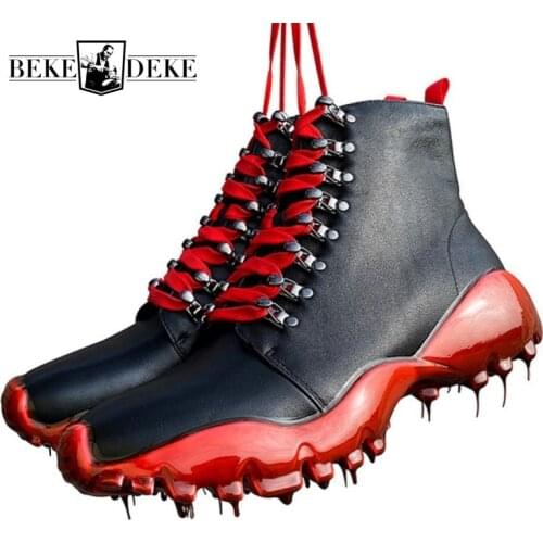 Men Winter Genuine Leather Boots Side Zippers High-Top Short Tube Thick Platform Males Top-Layer Lace-Up Casual Cowhide Boots