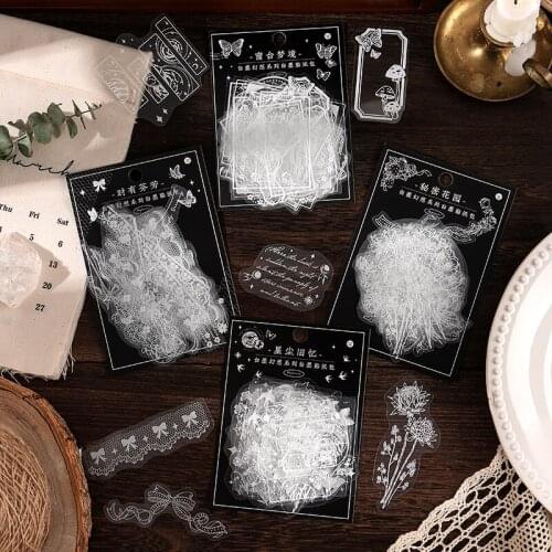 White Fantasy Series Flowers Plants Butterfly Decorative PVC Stickers Scrapbooking Stick Label Diary Stationery Album Stickers