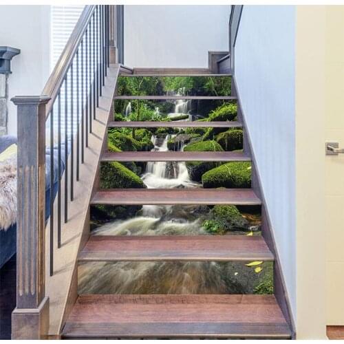 New Mountains and Rivers Waterfall Stairway Wall Sticker Stairs Step Floor Decoration Wallpaper Peel & Stick Vinly Art Mural