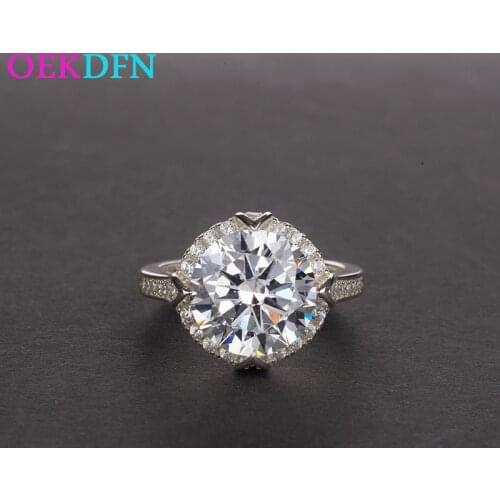 OEKDFN 100% S925 Sterling Silver Ring For Women Pink White Yellow Purple Gemstone 10*10mm Zircon Engagement Wedding Jewelry