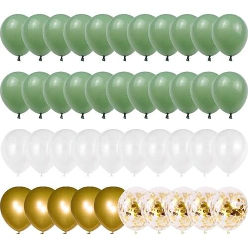 Olive Green Gold White Latex Balloons,Green And Gold Confetti Party Balloons For Birthday Baby Shower Party Decorations