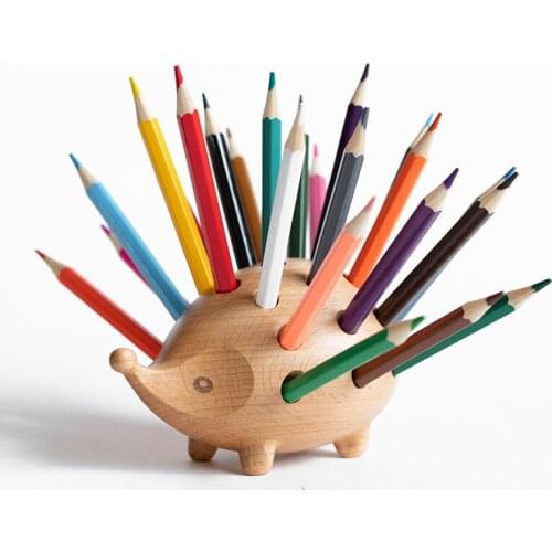 Home Office Pencil Organizer For Desk Storage Hedgehog Penholder Children Cute Wooden Storage Box Ins Creative Desktop Ornaments