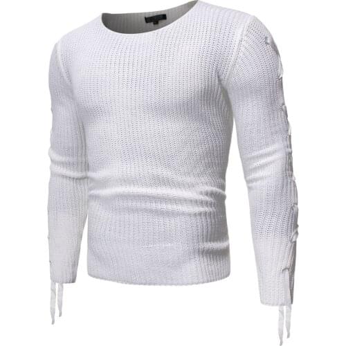Autumn and Winter New Style Sleeves Metal Empty Casual Mens Knitted Sweater Round Neck Loose Sweater