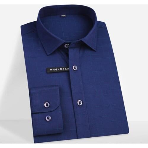 Excellent bamboo fiber elastic regular fit long sleeve business casual men print shirts soft comfortable without chest pocket