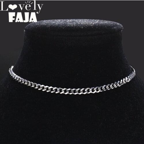 2021 Punk Stainless Steel Chain Necklace for Women Silver Color Statement Necklace Jewelry collar acero inoxidable mujer N19130