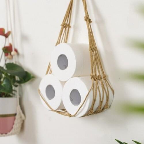 Nordic Hanging Cotton Rope Holder For Toilet Paper Magazine Books Holder Home Hotel Storage Hanging Pocket Rack Bathroom Decor