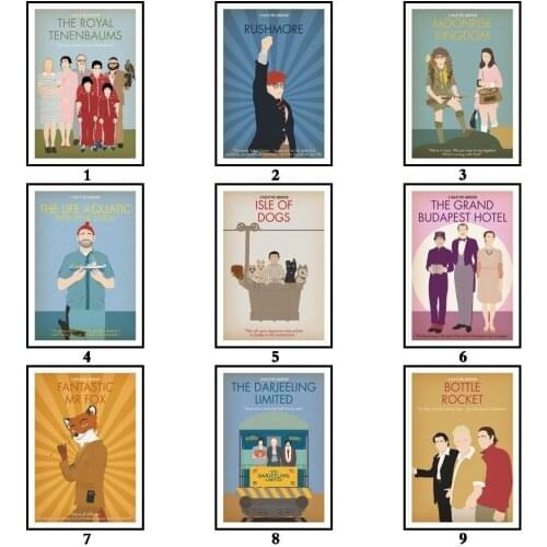 Wes Anderson Movie Poster Whitepaper Minimalist Movie Poster Art Painting Abstract Fancy Wall Sticker for Coffee House Bar