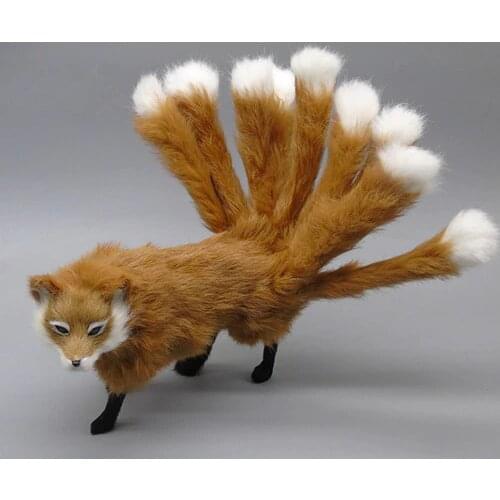 Real life toy 35x14cm standing fox with nine tails model polyethylene&furs brown fox decoration props ,model gift d0185