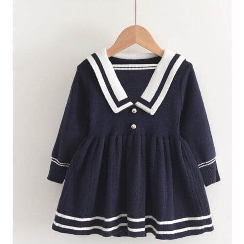 Christmas New Dress For Girls Navy Style Sweet Clothes Autumn Winter Warm Ruffles Princess Vestidos Long Sleeve Kids Sweater