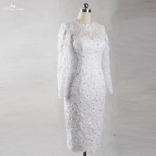 RSW1422 Yiaibridal Real Job Photos White O Neckline Long Sleeve Lace Short Wedding Dress