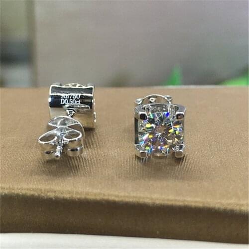 Solid 18K White Gold Au750 0.5Ct 5mm DF color Bull Head Moissanite Engagement Earrings Birthday Gift Earrings For Women