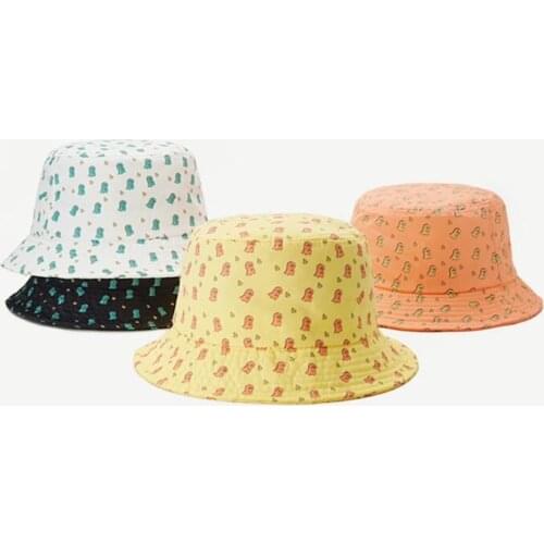 Women Summer Graffiti Sun Visor Bucket Hat Cute Cartoon Little Dinosaur Print Short Brim Outdoor Sunscreen Fisherman Cap