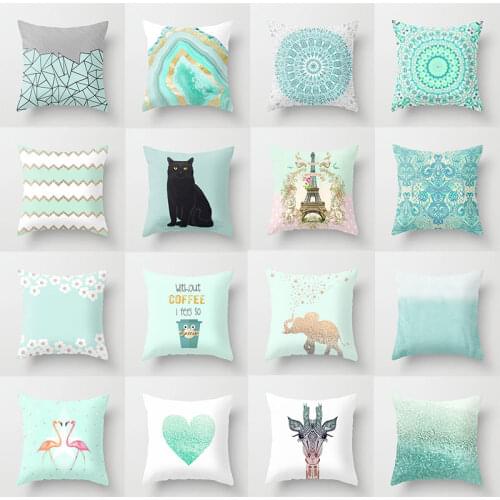 Blue Decorative Throw Pillows Covers Fresh Geometric Cushion Cover Flower Animal Print Pillowcase 45*45cm Simple Home Supplies