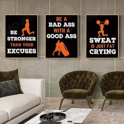 Sports Art Print Inspirational Fitness Quote Motivational Workout Bodybuilding Phrases Gym Training Sport Canvas Painting Poster