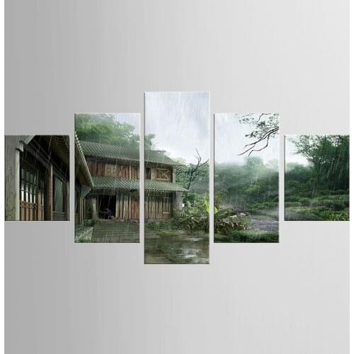 Rainy day forest building mural art oil painting furniture furniture wall 5 modern canvas painting home decoration painting