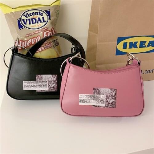 Designer Luxury Pink Soft Vintage Armpit Bags Casual Print Tote Women Leather Handbags Brand Ring Baguette Shoulder Bags Female