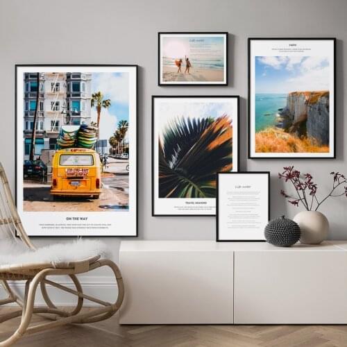 Sun Beach Surf Car Tropical Plant Wall Art Canvas Painting Nordic Posters And Prints Landscape Wall Pictures For Living Room