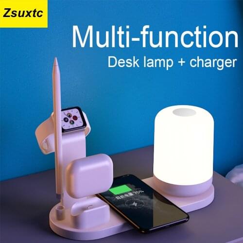 LED Desk Lamp Fast Wireless Charger For iPhone 12 Pro XR XS for Apple IWatch Series 5 4 3 Airpods 2 Pro Pad Wireless Charging