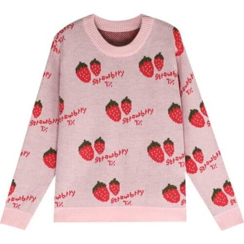 MERRY PRETTY Women Thick Sweaters Strawberry Prined Sweet Knitted Pullovers Winter Femme Long Sleeve O-Neck Warm Cute Sweater