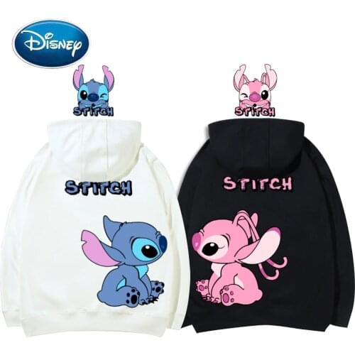 Disney Sweatshirt Stitch Little Monster Angel Cartoon Print Hoodie Pullover Couples Unisex Women Sweatshirt Pocket Tops 6 Color