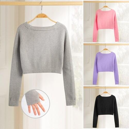 Cuulrite Fashion Girl Ballet Gymnastic Leotard off shoulder Long Sleeved Dance Sweater Top Coat Kids Dance Clothing Wrap Ballet