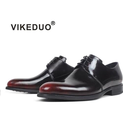 VIKEDUO Men Shoes Genuine Leather Patina Footwear Man Round Toe Mens Dress Shoes Wedding Office Zapatos de Hombre Suits Shoes