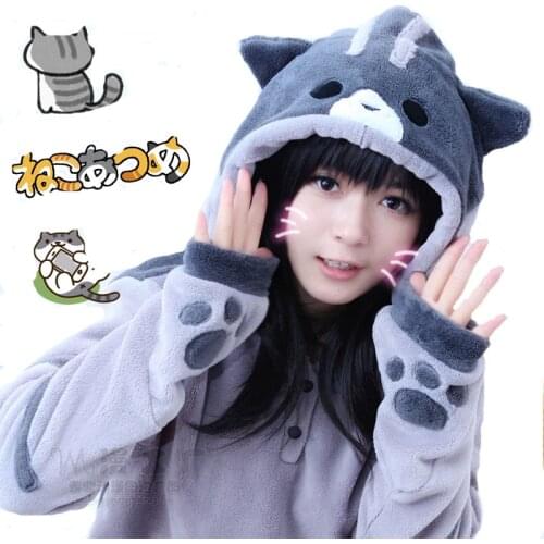 New Design Game Neko Atsume Cosplay Costume Hoodie Woman Cute Cat Thicken Flannel Hooded Sweatershirts Winter Coat Jacket