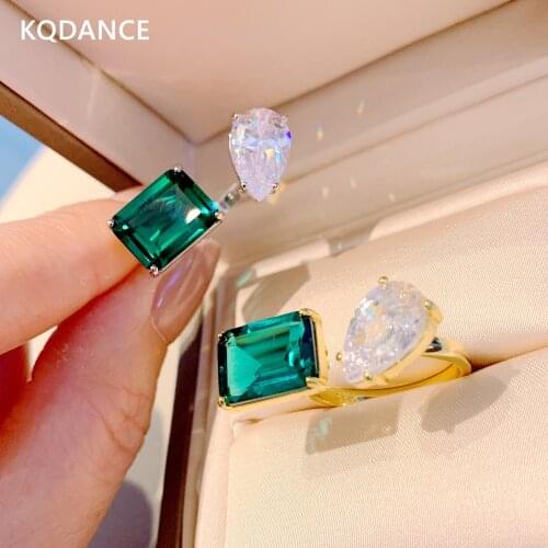 KQDANCE Created emerald Gemstones diamond Ring With big green Zircon stone Gold plated Jewelry wholesale For woman 2021 Trend