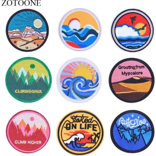 ZOTOONE Round Badge Colorful Patches Stickers Diy Iron on Clothes Heat Transfer Applique Embroidered Applications Cloth Fabric G