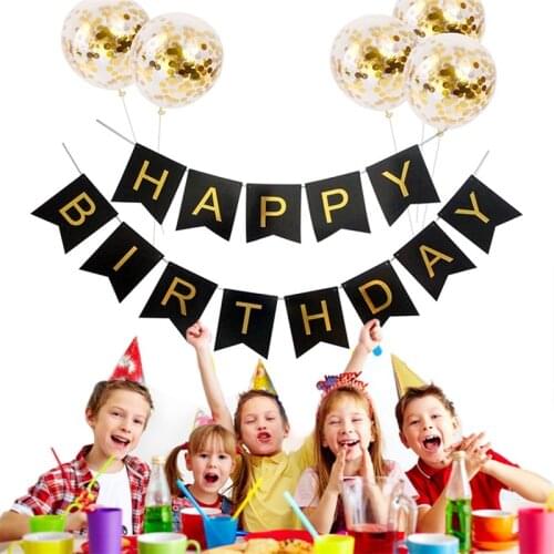 10pcs Confetti Latex Balloons Rose Gold Happy Birthday Banners Paper Tassels Baby Shower Kids Birthday Party Decoration supplies