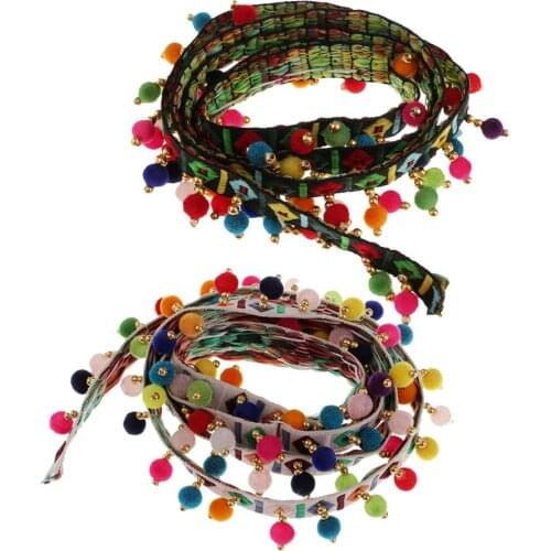 2Pcs Bohemian PomPom Lace Fringe Trim Ribbon DIY Sewing Craft Clothes Decor