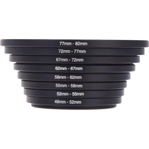 49mm-82mm 8pcs Filter Step Up Rings Adapter 49/52/55/58/62/67/72/77/82mm Photography Camera Lens Accessories Photo Stduio Video