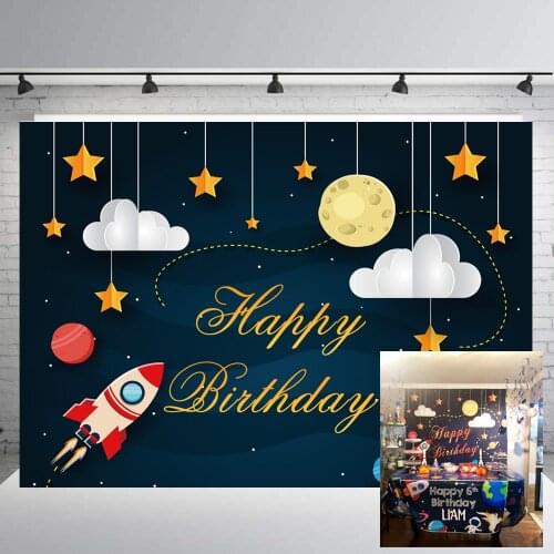 Astronaut Space theme Backdrop Portrait photography props Happy Birthday Party Background decor Rocket Star Moon Clouds B-397