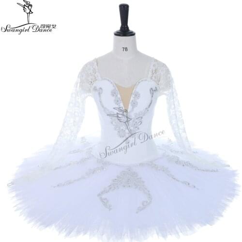 White swan lake professional ballet tutus,pancake tutu with flowers,dancing classical ballet tutu for girlsBT9108