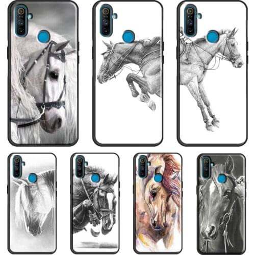 Horse Sketch For OnePlus 9 Pro 7 8 Pro 8T Nord 9R Case For Realme 8 Pro C3 C21 GT Neo 6 7 Q3 Pro Cover