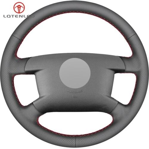 LQTENLEO Black Genuine Leather Steering Wheel Cover For Volkswagen VW Caddy 2003-2006 Caravelle 2003-2009 Transporter T5 2006