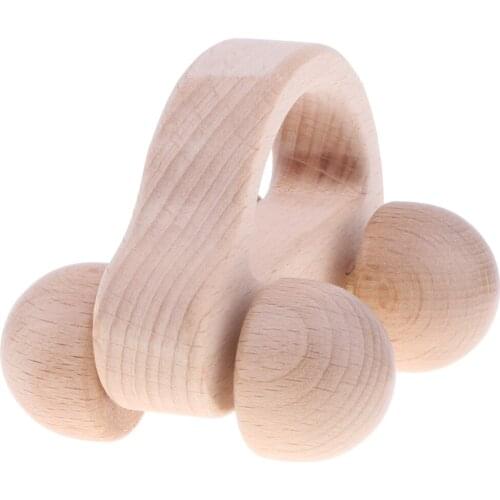 Natural Wooden Baby Rattle Early Educational Grasping & Teething Montessori Sound Music Toys Toddler - Car Rattle Handheld Bell