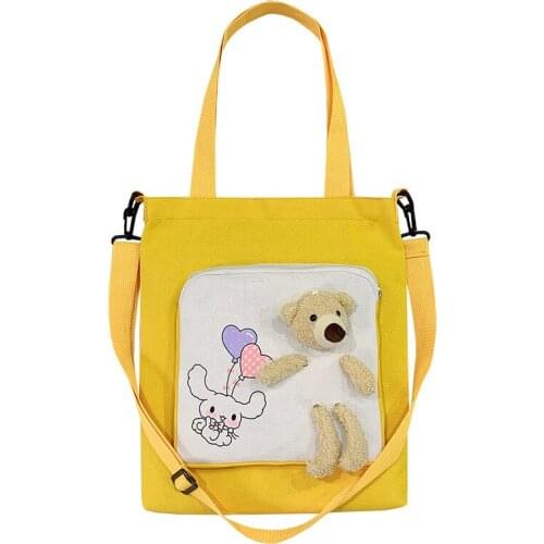 Canvas Bag 2021 New Cute Bear Canvas Female Bag Korean Edition Single Shoulder Bag Large Capacity Students Handheld Class Bag
