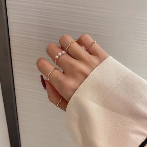 5 Pcs/set Metal Ring Fashion and Simple Rings for Women Combination Set Index Finger Ring Jewelry Accessories